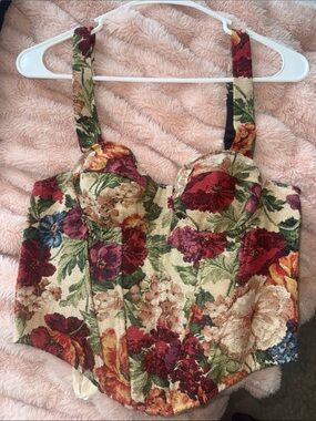Floral Bustier Crop Top in Cream and Red